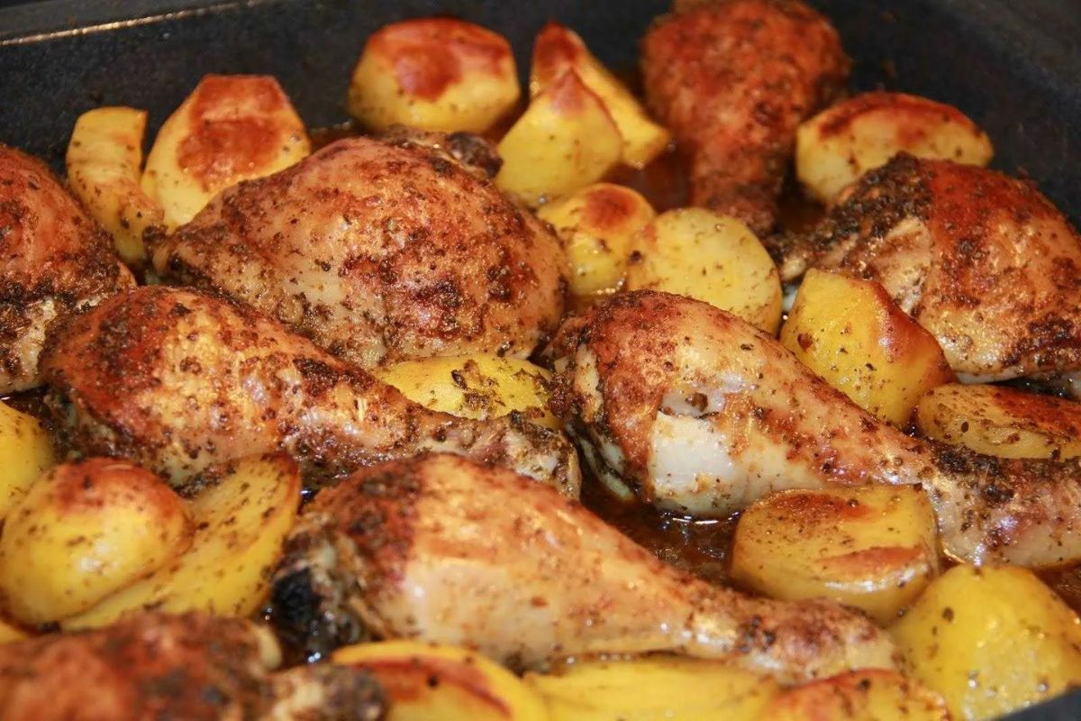 Delicioso Frango Assado Batatas Coxa E Sobrecoxa F Cil De Preparar