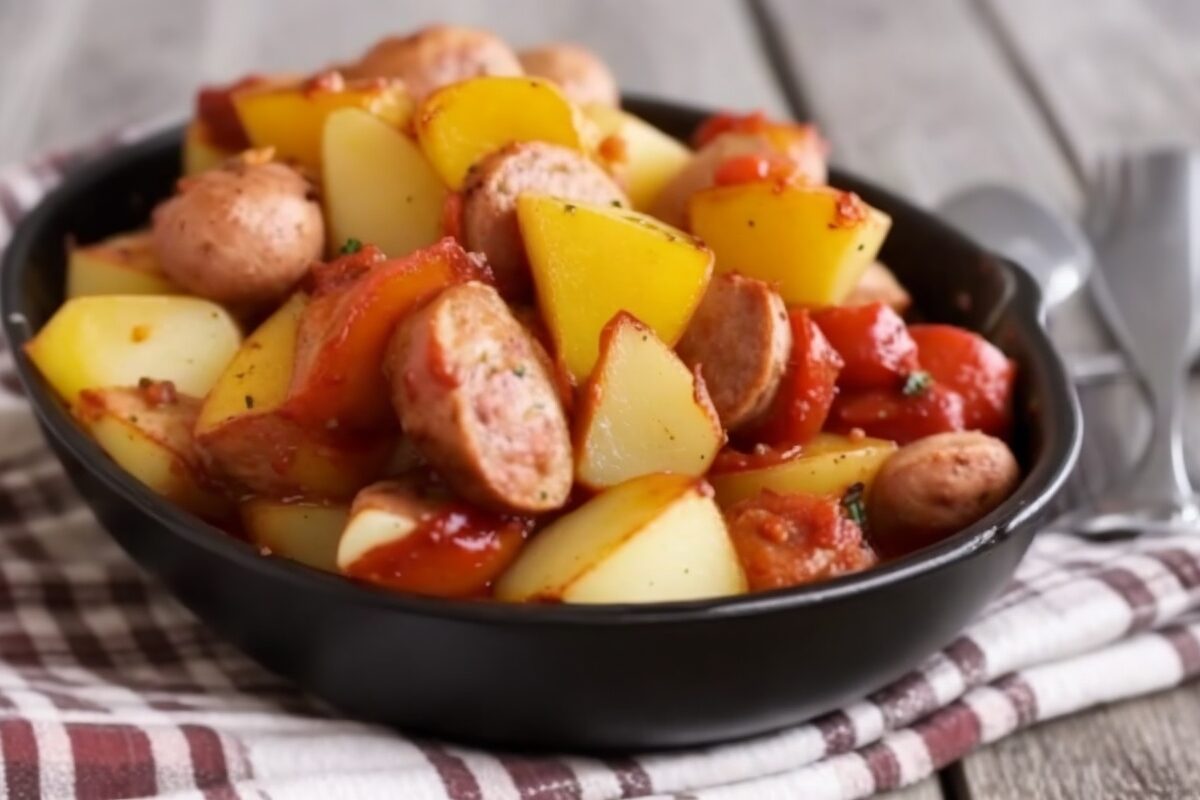 Linguiça com batata ao forno