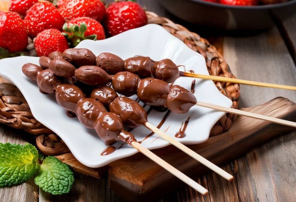 Como fazer Espetinho de Morango com Chocolate- Recipe-CookBook.com