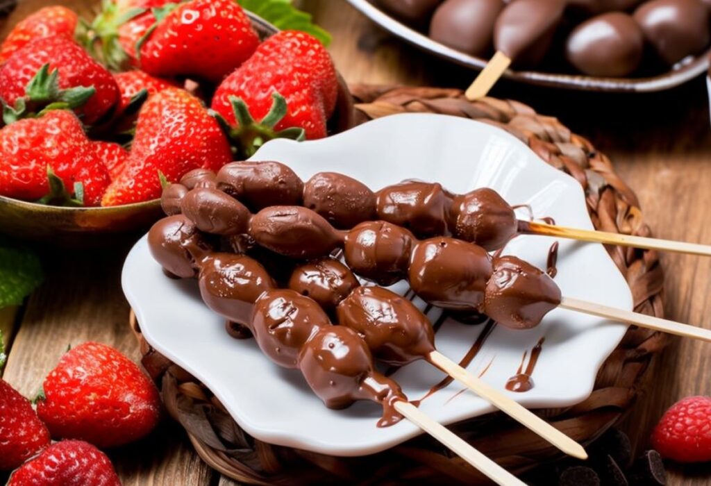 Receita Espetinho de Morango com Chocolate- Recipe-CookBook.com