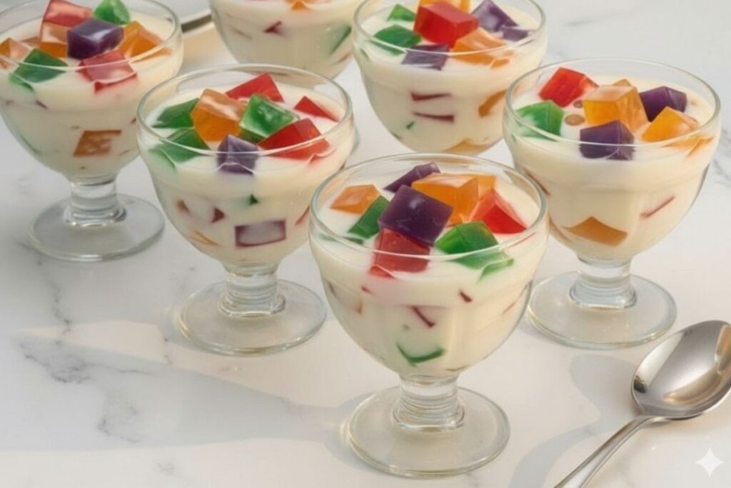 Como fazer Gelatina Colorida Cremosa_recipe-cookbook.com